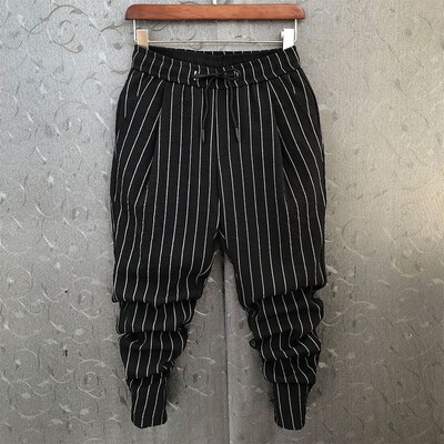 2023. g. Jauna vasaras korejiešu modes tendence, neformālas, ar augstu vidukli, kabatas svītras, elastīgas vīriešu pieguļošas legingi, apgrieztas bikses