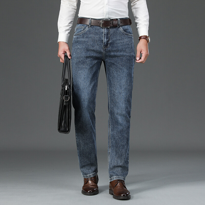 Φθινοπωρινό νέο ανδρικό επαγγελματικό casual τζιν 95% βαμβακερό άνετο ελαστικό ρετρό ίσιο τζιν παντελόνι μάρκας κλασικό παντελόνι άντρας
