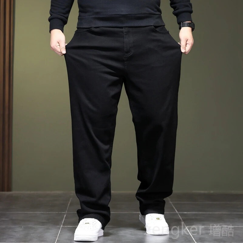 Υψηλή ελαστικότητα άνοιξη φθινόπωρο μεγάλο μαύρο τζιν ίσιο ανδρικό και μεγάλο νεανικό ελαστικό μακρύ παντελόνι 44 46 48