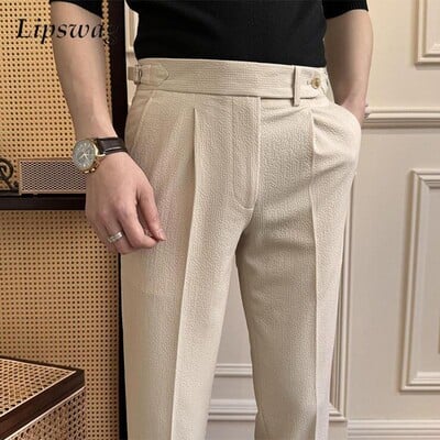 Pantaloni de costum în stil Napoli Bărbați, eleganti, cu design cu talie înaltă, pantaloni drepti, subțiri, pentru bărbați, de toamnă, vintage, de culoare uni, pantaloni casual