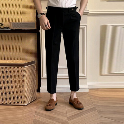 Κοστούμι Νάπολης Ανδρικό Παντελόνι Κομψό Ψηλόμεση Ζώνη Σχεδίαση Λεπτό ίσιο ανδρικό παντελόνι Φθινοπωρινό Vintage μονόχρωμο καθημερινό παντελόνι