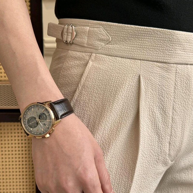 Κοστούμι Νάπολης Ανδρικό Παντελόνι Κομψό Ψηλόμεση Ζώνη Σχεδίαση Λεπτό ίσιο ανδρικό παντελόνι Φθινοπωρινό Vintage μονόχρωμο καθημερινό παντελόνι