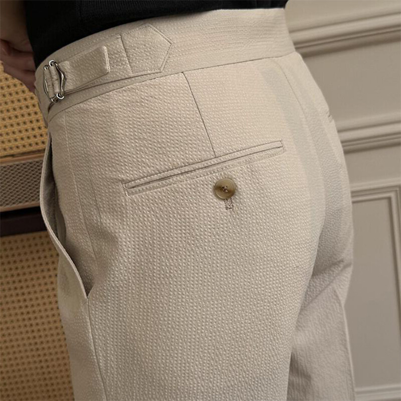 Κοστούμι Νάπολης Ανδρικό Παντελόνι Κομψό Ψηλόμεση Ζώνη Σχεδίαση Λεπτό ίσιο ανδρικό παντελόνι Φθινοπωρινό Vintage μονόχρωμο καθημερινό παντελόνι