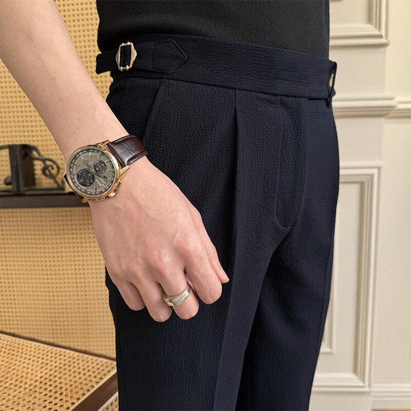 Κοστούμι Νάπολης Ανδρικό Παντελόνι Κομψό Ψηλόμεση Ζώνη Σχεδίαση Λεπτό ίσιο ανδρικό παντελόνι Φθινοπωρινό Vintage μονόχρωμο καθημερινό παντελόνι