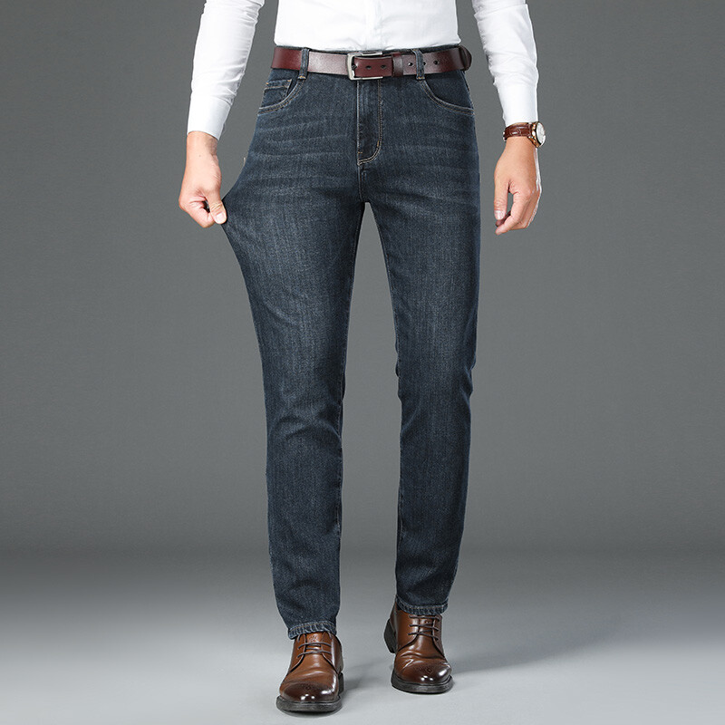 Klasični stil Muške poslovne rastezljive traperice regularnog kroja 2022. Nove jesenske tkanine od ovčje vune Sivo plave traper hlače Hlače muške marke