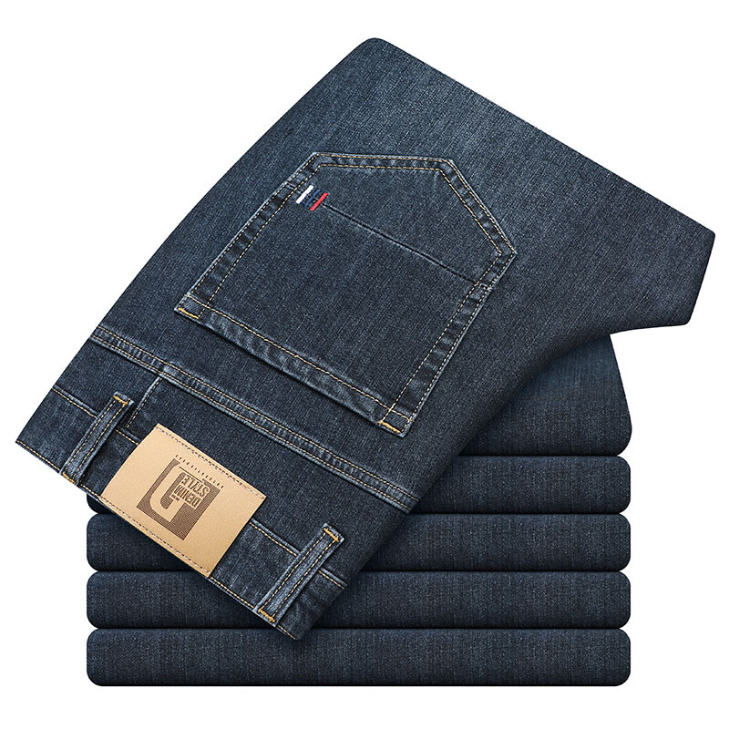 Klasični stil Muške poslovne rastezljive traperice regularnog kroja 2022. Nove jesenske tkanine od ovčje vune Sivo plave traper hlače Hlače muške marke