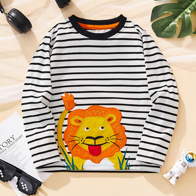 Μακρυμάνικο μπλουζάκι Young Boy, Φθινόπωρο & Χειμώνας, Παιδικό Παιδικό Εξωτερικό Παίξτε Βαμβακερά ρούχα παιδικά κινούμενα σχέδια με λιοντάρι με κέντημα