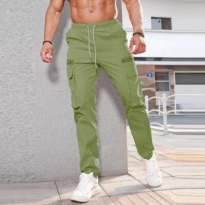 Pantaloni de jogging pentru bărbați, de primăvară, de culoare uni, Pantaloni cargo subțiri cu șnur, îmbrăcăminte de stradă pentru bărbați, pantaloni de design casual, noi cu buzunare plasate