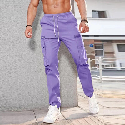Pantaloni de jogging pentru bărbați, de primăvară, de culoare uni, Pantaloni cargo subțiri cu șnur, îmbrăcăminte de stradă pentru bărbați, pantaloni de design casual, noi cu buzunare plasate