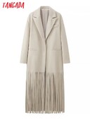 Γυναικείο μάλλινο μακρύ παλτό Tangada με φούντα 2023 Winter Office Lady ζεστό κομψό πανωφόρι JA03