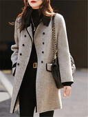 Παλτό Γυναικείο φθινοπωρινό και χειμερινό νέο πέτο με διπλό στήθος μεσαίο μάλλινο μπουφάν Φαρδιά γυναικεία ρούχα