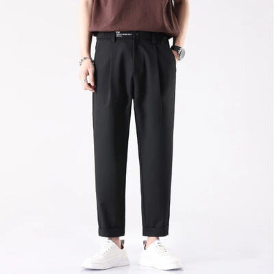 Pantaloni până la gleznă Pantaloni de afaceri slim, drept, costum negru coreean, primăvară și vară, pantaloni bărbați, îmbrăcăminte de lux cu bani vechi