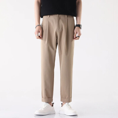 Pantaloni până la gleznă Pantaloni de afaceri slim, drept, costum negru coreean, primăvară și vară, pantaloni bărbați, îmbrăcăminte de lux cu bani vechi