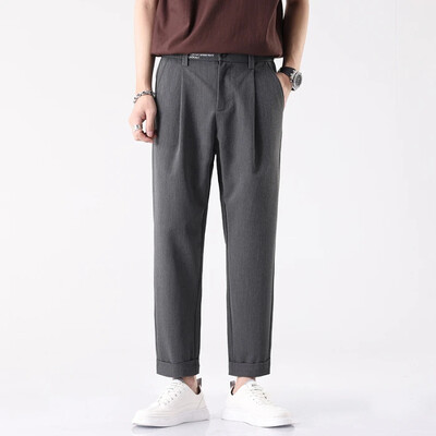 Pantaloni până la gleznă Pantaloni de afaceri slim, drept, costum negru coreean, primăvară și vară, pantaloni bărbați, îmbrăcăminte de lux cu bani vechi