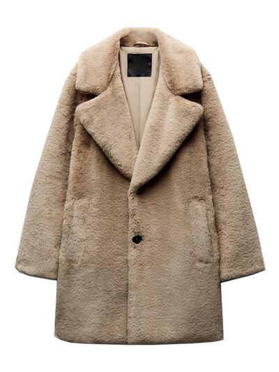 TRAF Γυναικεία Μόδα Faux Γούνινο Παλτό Χειμερινό Νέο Πέτο Μακρυμάνικο Τσέπη Φαρδιά Παχύ Ζεστό Παλτό Γυναικεία Ρετρό Εξωτερικά Ενδύματα