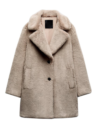 TRAF Γυναικεία Μόδα Faux Γούνινο Παλτό Χειμερινό Νέο Πέτο Μακρυμάνικο Τσέπη Φαρδιά Παχύ Ζεστό Παλτό Γυναικεία Ρετρό Εξωτερικά Ενδύματα