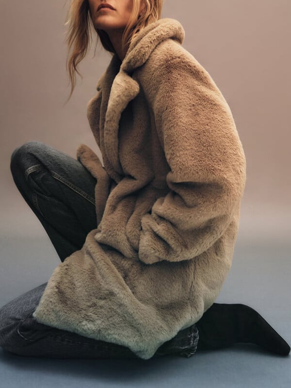 TRAF Γυναικεία Μόδα Faux Γούνινο Παλτό Χειμερινό Νέο Πέτο Μακρυμάνικο Τσέπη Φαρδιά Παχύ Ζεστό Παλτό Γυναικεία Ρετρό Εξωτερικά Ενδύματα