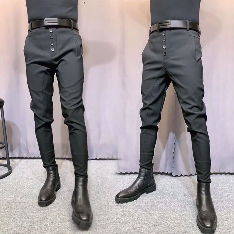 2023, primăvară, vară, pantaloni de costum pentru bărbați, pantaloni de afaceri casual, slim fit, până la gleznă, pantaloni de birou pentru bărbați, pantaloni de rochie A21