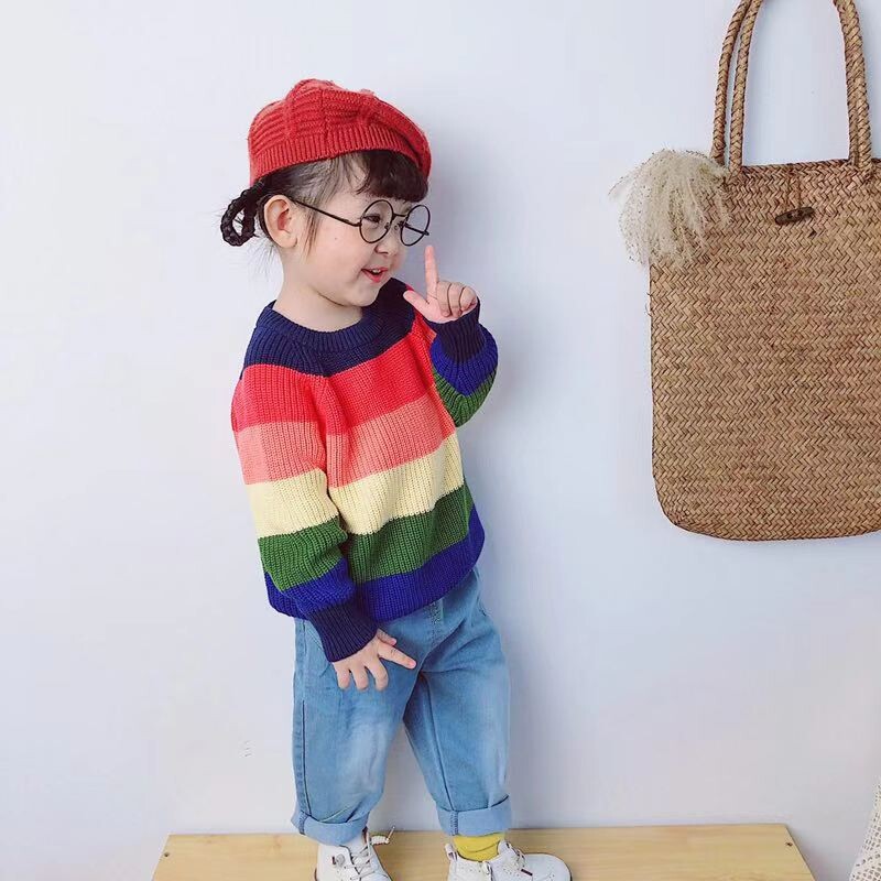 Pleteni jesenski zimski pulover dugih rukava za djevojčice i dječake od 1 do 7 godina Pulover na pruge Ležerne majice Dječja odjeća