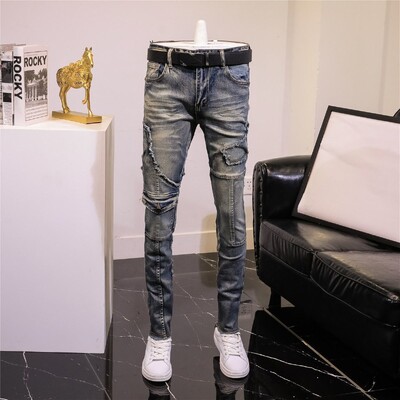 Ρετρό ραφές Stretch τζιν τζιν 2022 Φθινόπωρο Χειμώνας Ανδρική μοτοσυκλέτα λεπτή, casual designer Μακρύ παντελόνι Fashion Cargo Παντελόνι