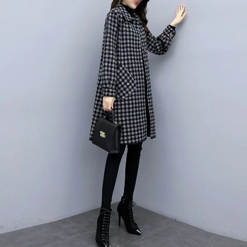 Palton de lână de lungime medie de damă, pentru slăbire, jachetă de toamnă largi, în stil student la modă, mărime mică