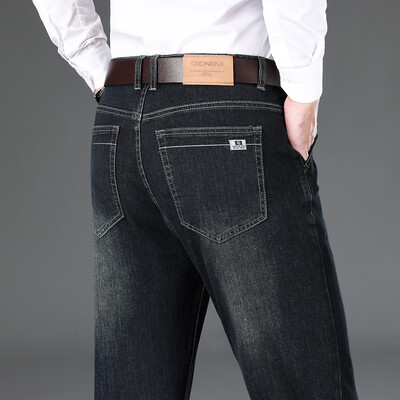 Φθινοπωρινό νέο ανδρικό ίσιο τζιν Κλασικό πλυμένο ελαστικό βαμβακερό επαγγελματικό καθημερινό τζιν παντελόνι μόδας επώνυμα ρούχα Μαύρο μπλε γκρι