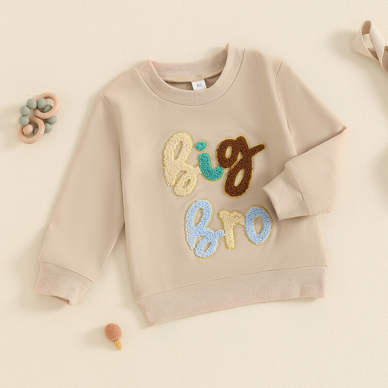 Copii Bebeluș băiețel Hanorace mari de toamnă Frați Haine asortate Ocazional litere blană Broderie Pulover cu mânecă lungă Top pentru 1-4A