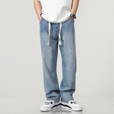 Έφηβοι Ψηλό αγόρι Φαρδύ Τζιν Πολύ Μακρύ Μακρύ 115cm 120CM Τζιν Παντελόνι Μήκος Μπλε Ελαστική Μέση Ανδρικό Παντελόνι 190cm