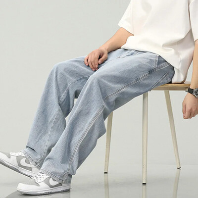 Έφηβοι Ψηλό αγόρι Φαρδύ Τζιν Πολύ Μακρύ Μακρύ 115cm 120CM Τζιν Παντελόνι Μήκος Μπλε Ελαστική Μέση Ανδρικό Παντελόνι 190cm