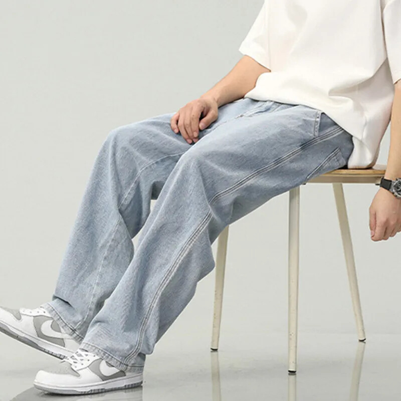 Έφηβοι Ψηλό αγόρι Φαρδύ Τζιν Πολύ Μακρύ Μακρύ 115cm 120CM Τζιν Παντελόνι Μήκος Μπλε Ελαστική Μέση Ανδρικό Παντελόνι 190cm