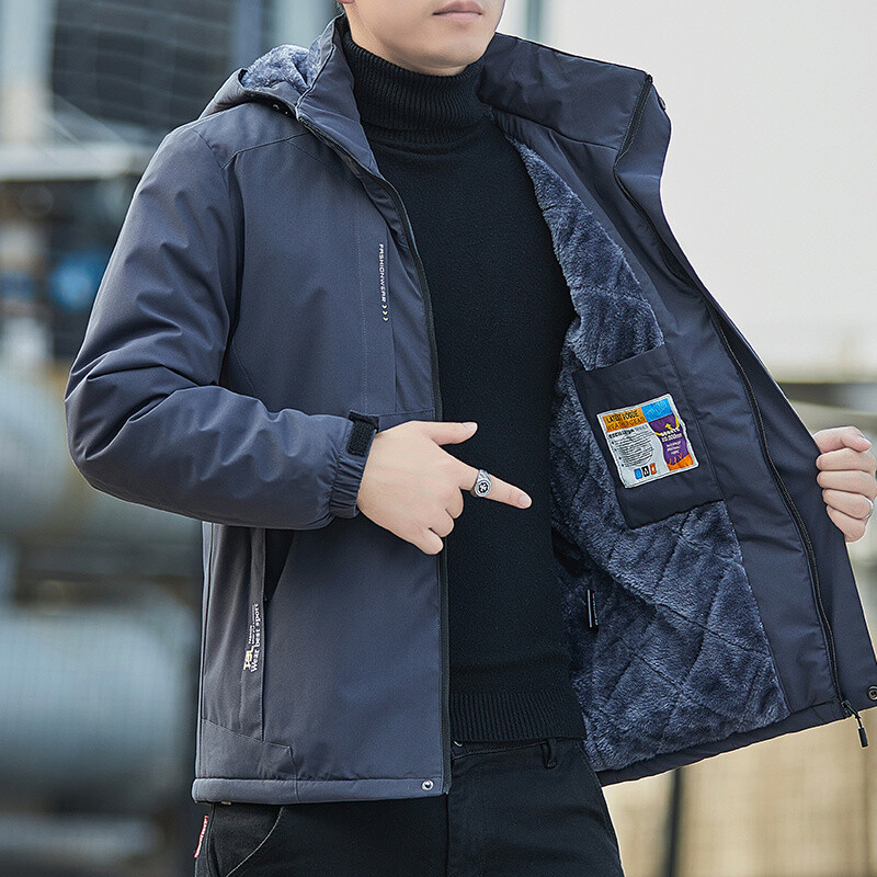 Νέο ανδρικό καπέλο με επένδυση από φλις χειμωνιάτικο πάρκο, Αποσπώμενο, χοντρό ζεστό καπέλο με κουκούλα, ζεστό καπέλο, ανδρικό μέγεθος 5XL, βελούδινο φθινοπωρινό μπουφάν