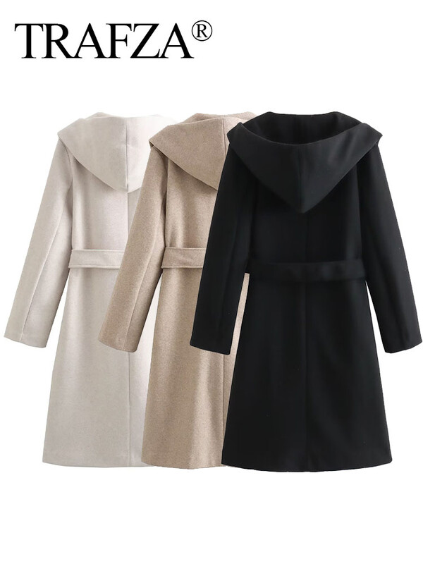 TRAFZA 2023, pardesi drepte, de modă pentru femei, cu glugă, cu mânecă lungă, buzunare pentru curea, toamnă, calde, la modă