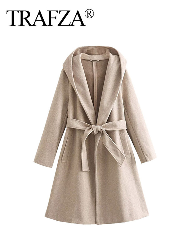 TRAFZA 2023, pardesi drepte, de modă pentru femei, cu glugă, cu mânecă lungă, buzunare pentru curea, toamnă, calde, la modă