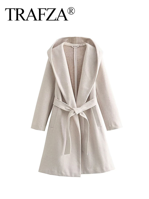 TRAFZA 2023, pardesi drepte, de modă pentru femei, cu glugă, cu mânecă lungă, buzunare pentru curea, toamnă, calde, la modă