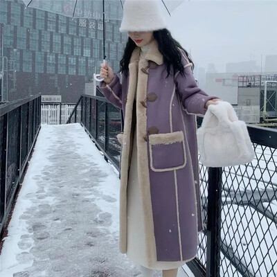 Modna, jednostavna za putovanje na posao, za mršavljenje, za mršavljenje, janjeća krznena bunda srednje dužine, integrirana krznena krzna, ženske plišane, 2023., nova jesen, zima