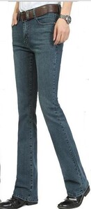 Vīriešu ikdienas biznesa bikses vīriešiem, elastīgas, elastīgas zābaka piegriezuma daļēji uzplaiksnītas Four Seasons Bell Bottom džinsi 26-38