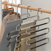 5 slāņu nerūsējošā tērauda drēbju pakaramais S-veida Daudzslāņu bikšu statīvs Garderobes skapis Uzglabāšana Mājas glabāšana Bikšu klipsis