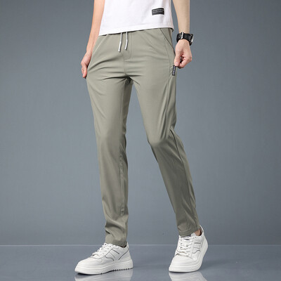 Ανδρικό παντελόνι Ice Silk 2023 Καλοκαίρι Νέο μαύρο γκρι λεπτό επαγγελματικό καθημερινό παντελόνι Εξωτερικό ελαστικό αναπνεύσιμο ίσιο παντελόνι φούτερ