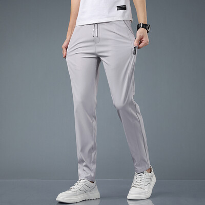 Ανδρικό παντελόνι Ice Silk 2023 Καλοκαίρι Νέο μαύρο γκρι λεπτό επαγγελματικό καθημερινό παντελόνι Εξωτερικό ελαστικό αναπνεύσιμο ίσιο παντελόνι φούτερ
