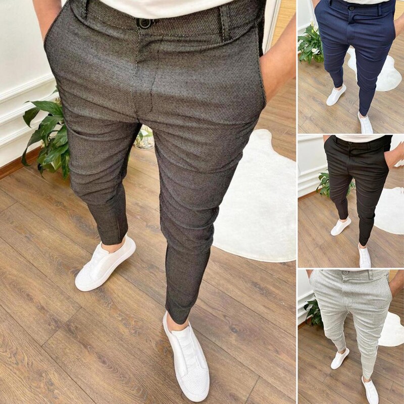Pantaloni populari pentru bărbați, cu talie mijlocie, lavabili, slim fit, pantaloni creion cu talie mijlocie, pantaloni lungi cu atingere a pielii pentru birou