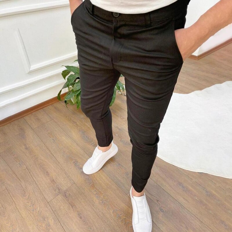 Pantaloni populari pentru bărbați, cu talie mijlocie, lavabili, slim fit, pantaloni creion cu talie mijlocie, pantaloni lungi cu atingere a pielii pentru birou