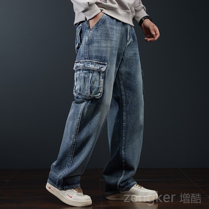 Traper traperice s više džepova muške široke široke hlače veće veličine ulična odjeća cargo muške traperice širokih nogavica 44 42 46 40