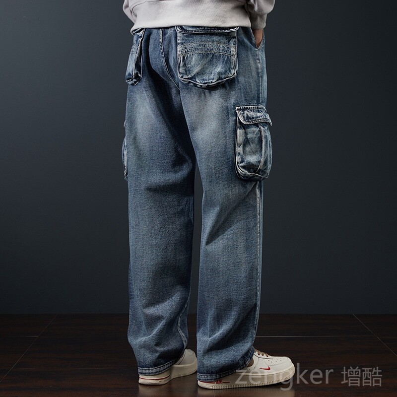 Traper traperice s više džepova muške široke široke hlače veće veličine ulična odjeća cargo muške traperice širokih nogavica 44 42 46 40