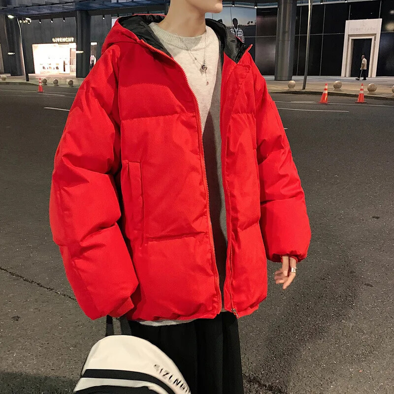 2023-as télen megvastagított alkalmi pufferkabát férfiaknak, fiataloknak meleg, pamut párnázott kabát szélálló, divatos egyszínű kapucnis parkák