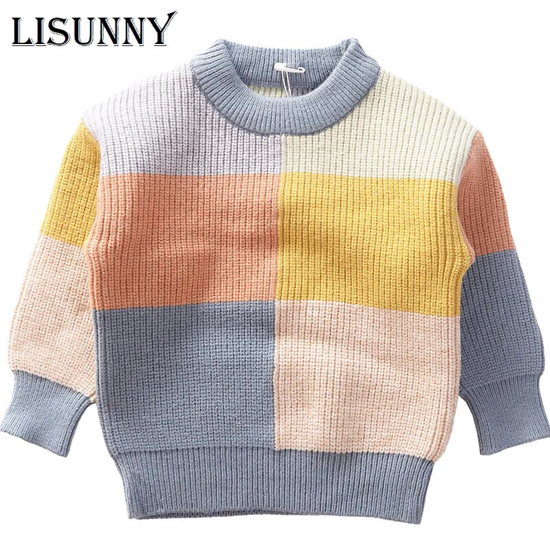 Toamnă Iarnă 2024 Pulover Nou pentru Bebeluși Băieți Fată Copii Haine tricotate Copii Pulover Pulover Tricotat Copii mici Pulover în carouri 1T-6T