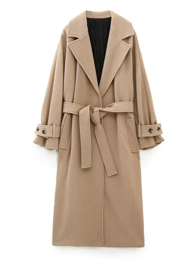 TRAF Μαύρο Παλτό Γυναικείο Χειμώνας 2023 Κομψό ψεύτικο δέρμα προβάτου μακρύ γυναικείο παλτό με ζώνη μακρυμάνικο γυναικεία μπουφάν Νέα σε εξωτερικά ρούχα