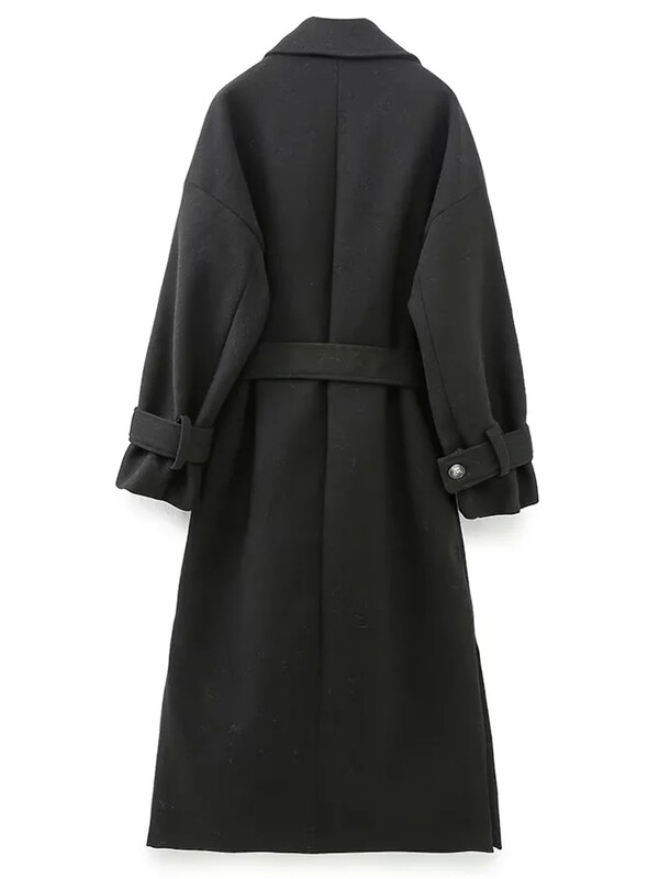 TRAF Μαύρο Παλτό Γυναικείο Χειμώνας 2023 Κομψό ψεύτικο δέρμα προβάτου μακρύ γυναικείο παλτό με ζώνη μακρυμάνικο γυναικεία μπουφάν Νέα σε εξωτερικά ρούχα