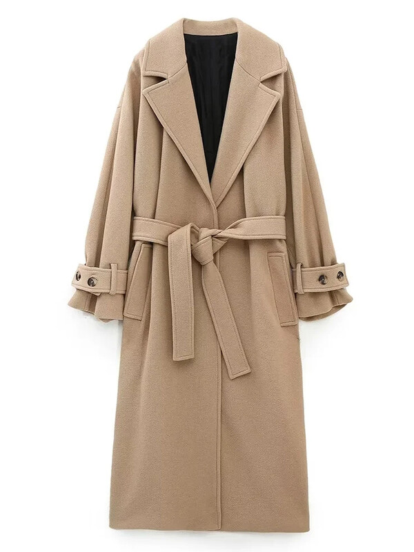 TRAF Μαύρο Παλτό Γυναικείο Χειμώνας 2023 Κομψό ψεύτικο δέρμα προβάτου μακρύ γυναικείο παλτό με ζώνη μακρυμάνικο γυναικεία μπουφάν Νέα σε εξωτερικά ρούχα