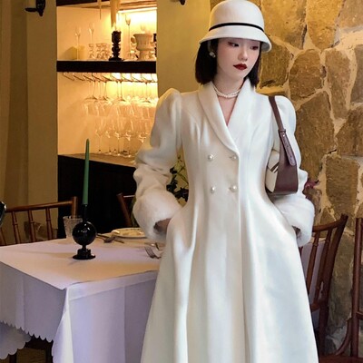 Λευκά χαρμάνια Γυναικεία φθινοπωρινά κομψά πανωφόρια Απλή μονόστομη Κομψό Ζεστό Άνετο Κορεάτικο Στιλ Νέα μοντέρνα θέση