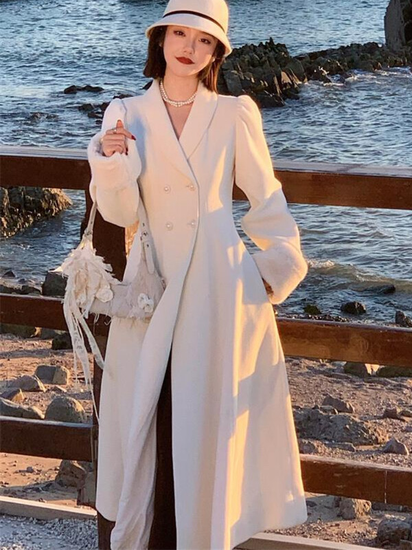 Λευκά χαρμάνια Γυναικεία φθινοπωρινά κομψά πανωφόρια Απλή μονόστομη Κομψό Ζεστό Άνετο Κορεάτικο Στιλ Νέα μοντέρνα θέση